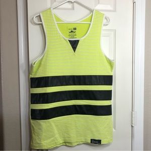 Fly Society Mens Tank Top Green Yellow Leather Stripe Size Medium